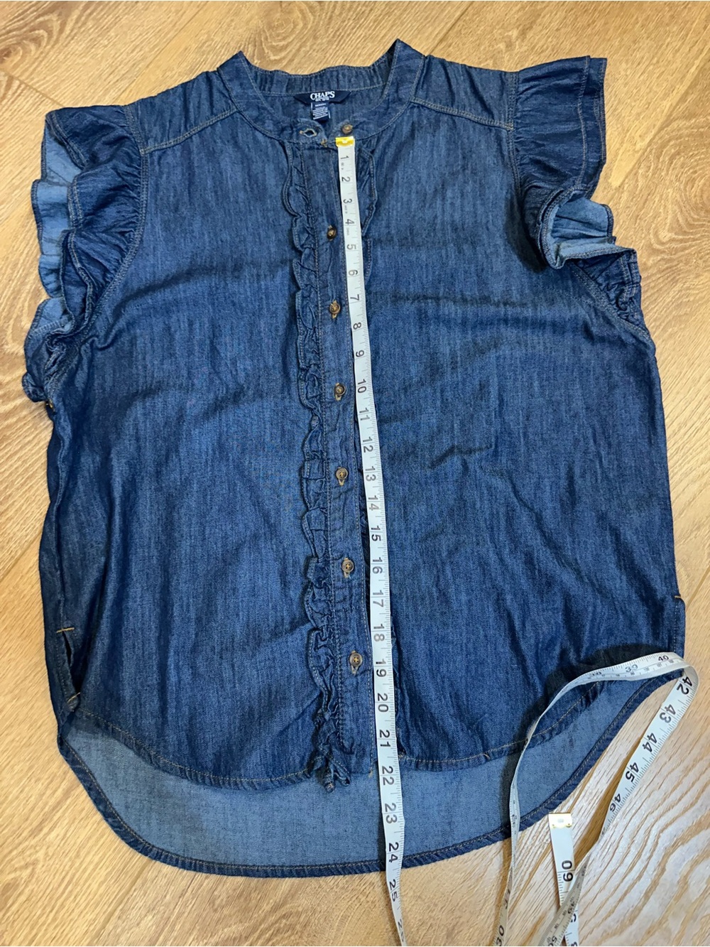 chaps sleeveless denim button down with ruffle detail M - Picture 6 of 9